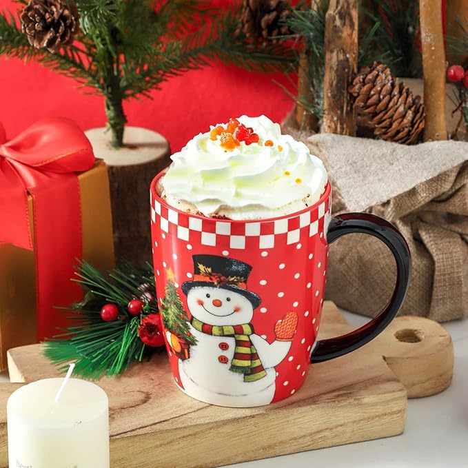 HASENSE Christmas Coffee Mugs Set of 6,15oz Ceramic Mug Gift, Matching Xmas Holiday Cups with Handles for Hot Cocoa,Coffee,Christmas Gifts for Women,Family, Friends