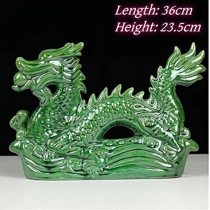 Statue Crafts Ceramic Zodiac Dragon Sculpture Asian Feng Shui Ornaments Symbolize Power and Nobility Green