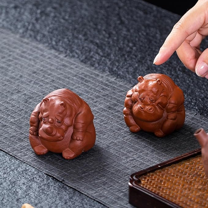 Purple Sand Hippopotamus Statue Tea pet Mini Rhinoceros Ceramic Sculpture kung fu Tea Accessories Decoration Home Bookshelf Desktop Decoration Ornaments Statue (Rhino)