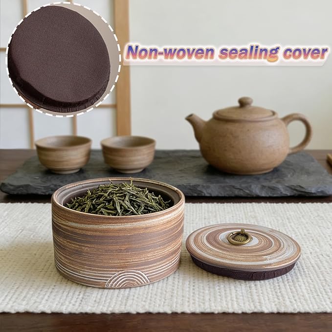 20.29 Oz Sealed Ceramic Jar with Flat Lid, Colored Ceramic Canister, Vintage Stoneware Food Storage Jar for Flour Spices Candy Nuts, Home Decor (White Brown)
