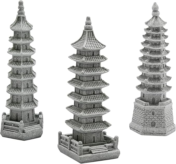 3PCS Mini Pagoda Sandstone Sculpture, Chinese Zen Pagoda Figurines for Garden, Office Home Desktop Decor