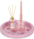 Hanobe Pink Tray Decorative Round: Beaded Perfume Trays Decor for Dresser Circle Vanity Makeup Serving Tray for Ottoman Coffee Table Bathroom Counter