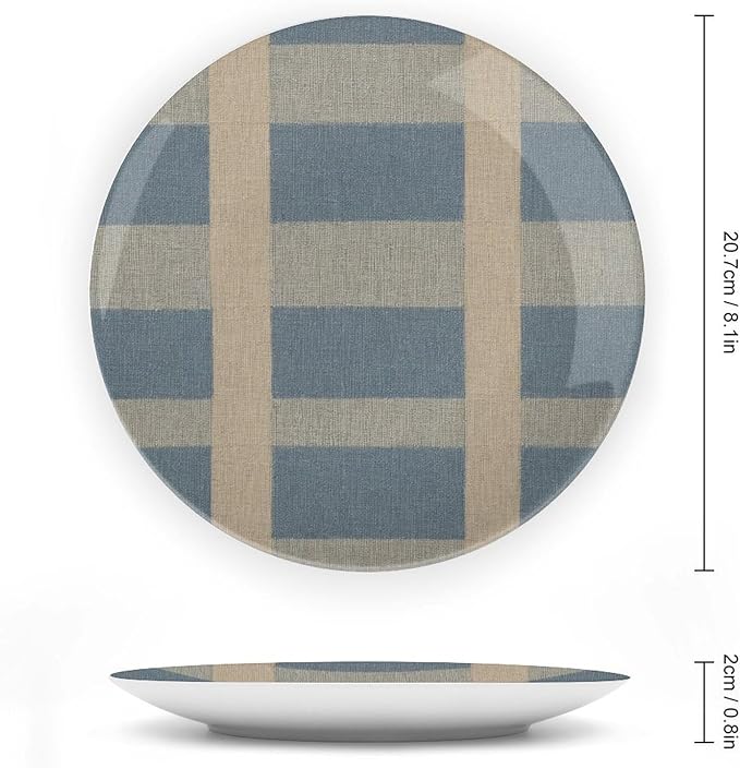 Geometric Asian Check in Blue Vintage Plates of 6", 7", 8", 10", Personalized Christmas Design Porcelain Dessert Plate Set, Customize Gifts, Kitchen Farmhouse Decorations Club, Unique Art with Stand