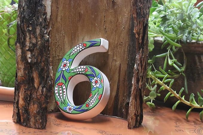 Large Ceramic Housewarming Sign Ceramic Address Plaque House Numbers Sign Door Personalized Coloured Decorative Hand Decoratede Housewarming Gifts Tulip Design 12 * 9 cm (Green, 6)