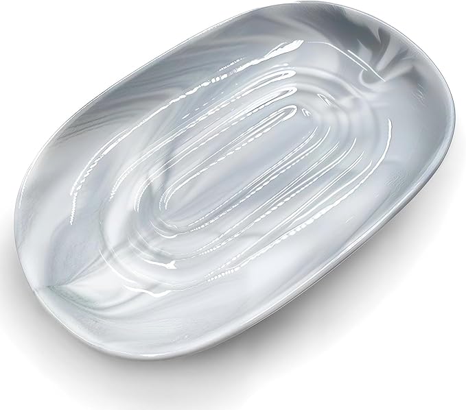 Soap Dish, Ceramic Soap Dish with Marble PatternShower, Soap Saver Tray for Bathroom, Kitchen Sink & Vanity, Multi-Use Holder for Jewelry, Rings, Keys (1 Pack, Grey-White)