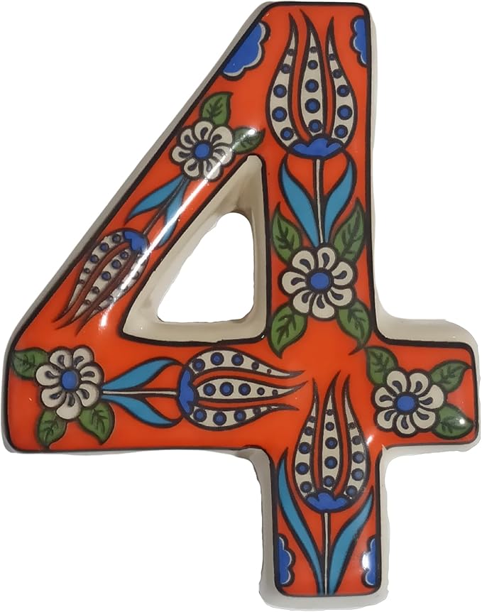 Large Ceramic Housewarming Sign Ceramic Address Plaque House Numbers Sign Door Personalized Coloured Decorative Hand Decoratede Housewarming Gifts Tulip Design 12 * 9 cm (Orange, 4)