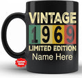 PREZZY Vintage 1969 Limited Edition 54th Birthday Decorations Personalized Gifts for Women Men Mothers Day Fathers Day Gift 54 Year Old Birthday Mug Customized Name Ceramic Black Tea Cup 11oz 15oz
