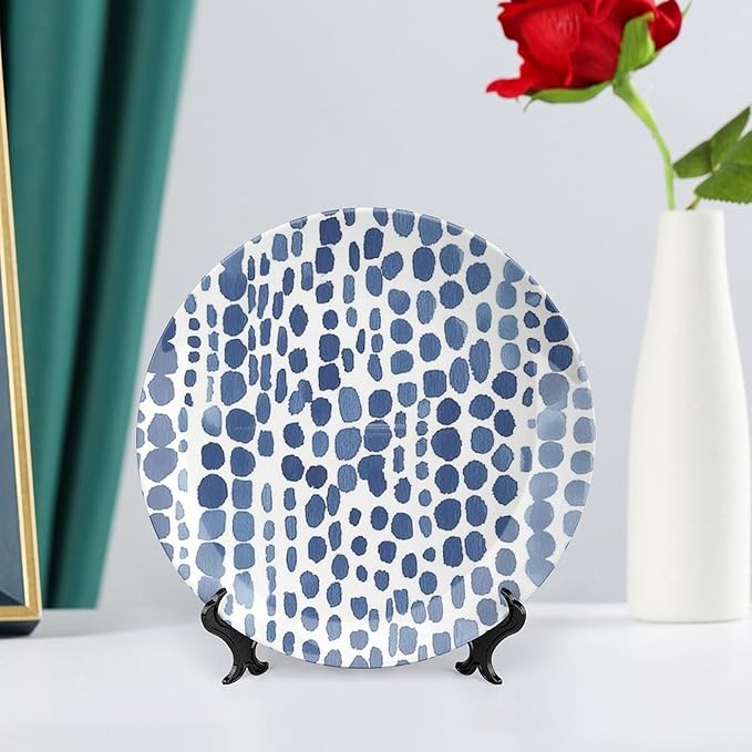 Fashion Plates Blue And White Polka Dots Personalized Decor for Housewarming Gifts Office Household Kitchen Chinese Plates 1 Plate with 1 Display Stand, Multi Sizes by Choosing, Gifts for Men Women