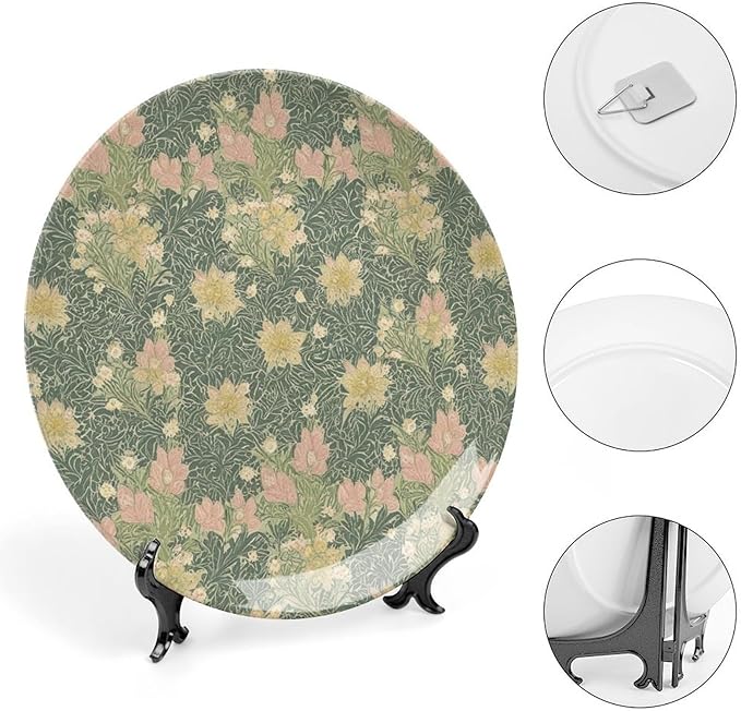 Spring William Morris Flowers China Plates of 6", 7", 8", 10", Personalized Christmas Design Design Collector Plates, Custom Gifts, Home Office Decorations Club, Including Bracket And Special Hook