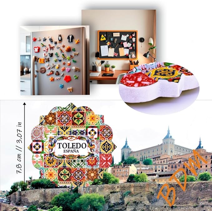 Decorative Magnet Toledo Spain - Exclusive Alma de Toledo Collection - Vibrant Artisan Ceramic - Unique Souvenir for Your Home and Heart