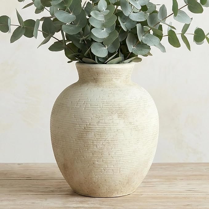 Ceramic Flower Vase Home Decor - 7.4 Inch Vintage Ceramic Vase Large Vases for Decor Living Room Large Ceramic Vase for Dining Room Bathroom Indoor and Outdoor Decoration