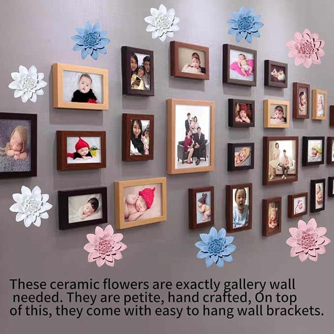 WF Ceramic Wall Flower Chinese Ceramics Decorative Petals Handmade 3D Wall Art Hanging Sculpture Flower Art Home Office Decor (white)