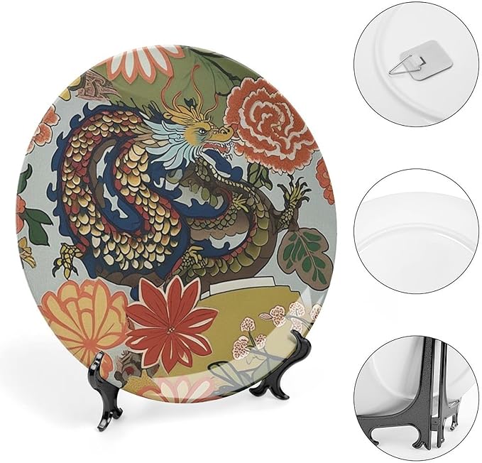 Ceramic Decorative Plate Chinoiserie Animal Dragon Personalized Decor for Wedding Art Decoration Household Wall Wall Hanging Decorative Plate with Display Stand And Hook Up, Gifts for Men Women