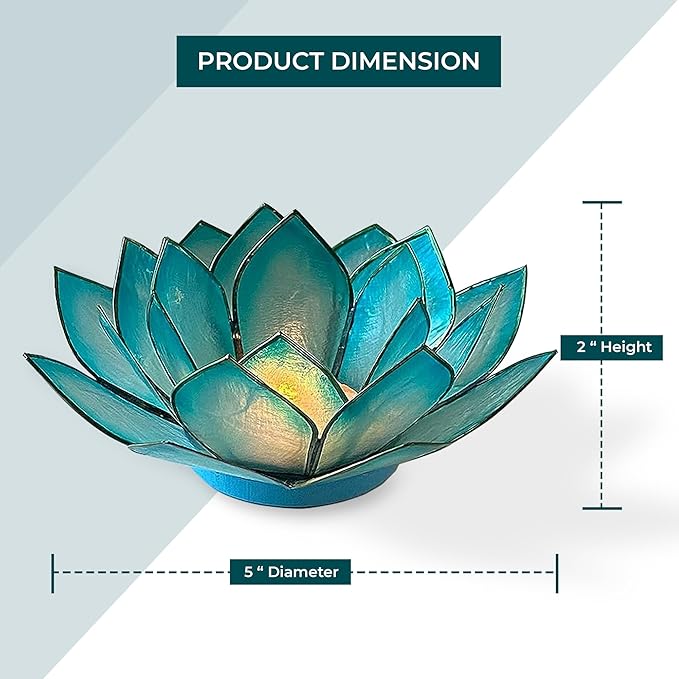 Om Gallery Capiz Shell Lotus Flower Decor Tealight Candle Holder for Serene Ambiance - Handmade Decorative Candle Holders for Meditation, Yoga, and Relaxation, Cool Water
