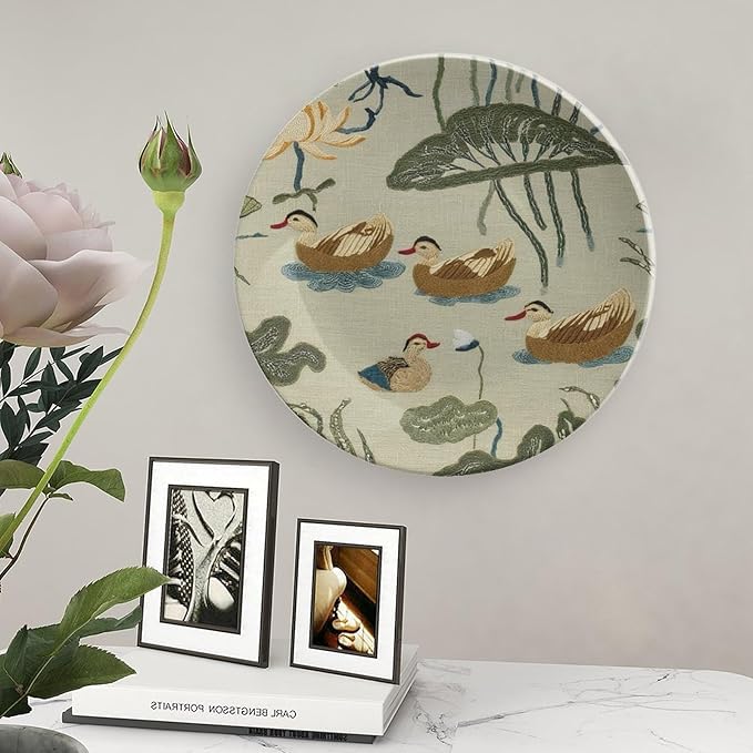 Aqua Lotus Garden Vintage Plates for Display Birds And Lotus Flowers Housewarming Gifts Office Supplies Display Club Holiday Party Decorations Customize Gifts for Men Women Wedding, 6", 7", 9", 10"
