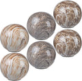 A&B Home Tan Decorative Marble Balls - Flat Base Table Centerpieces Beige Marbleized Ball with Flat Side, Set of 6 Ceramic Spheres, 4 inch
