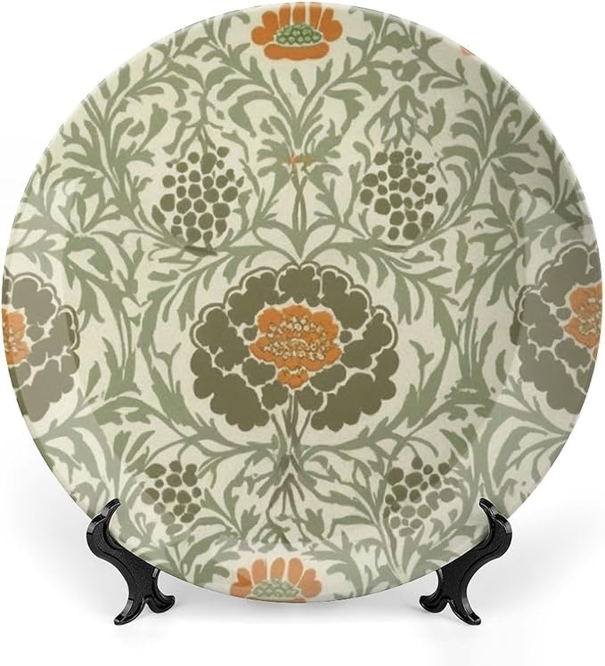 Teal Floral Vintage Plates of 6", 7", 9", 10", Customize William Morris Garden Flowers Wall Decorative Plate, Festival Farmhouse Decorations Art Decoration, with Display Stand And Hook Up