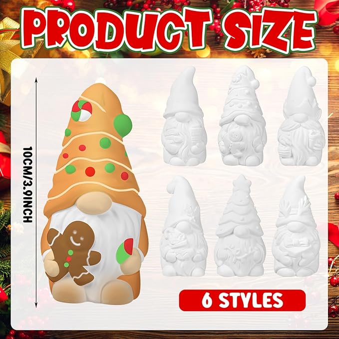 Eersida 6 Sets Gnome Ceramics to Paint Pumpkin Ready to Paint Your Own Ceramic Gnome Statues DIY Unpainted Ceramics Paintable Figurines Kit Crafts with Brush Palette(Christmas)
