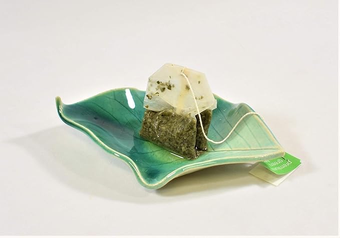 Earthen Vessels Pottery, Stoneware Hydrangea Leaf Spoon Rest, Tea Bag Coaster, Ring Dish or Tea Light Holder, Set of 3, In Summer Forest Green,