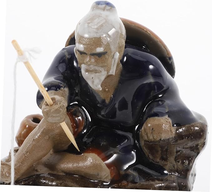Aquarium Ceramic Figures Fish Tank Decorations Little Fisherman Ceramic Fish Figurines Sitting Fishing Figurines Sandstone Fishing Statue Garden Fish Sculptures Ceramics