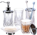 Bathroom Accessories Set,5 Pcs Clear Glass Bathroom Accessory Set,Complete Lotion Soap Dispenser,Toothbrush Holder,Soap Dish,Tumbler & Jar,Modern Bathroom Decor Sets Gift,Round