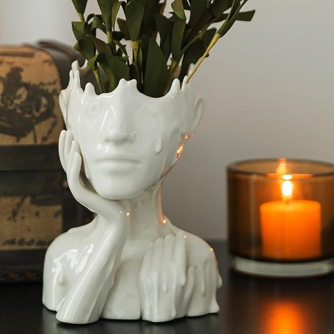 Face Planters Pots Head Planter, Succulent Planters for Indoor Outdoor Plants, Boho Lady Face Flower Pots with Drainage Hole, White Ceramic pots for Plants, Large Plant Pots Gift