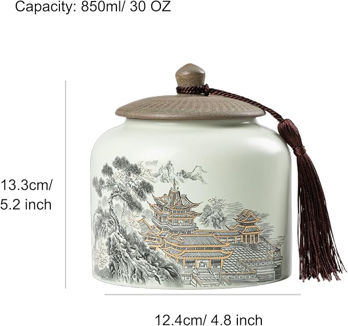 Dxcaicc Traditional Chinese Art Jar - 800Ml Hand-Painted Ceramic Canister with Airtight Lid | Tea Storage Container, Asian Style Farmhouse Decor | Gift for Tea Lovers,C