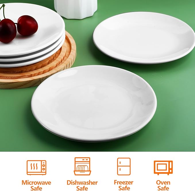 16 Pcs Ceramic Appetizer Plates, 6 Inch White Dessert Plates, Porcelain Salad Plate Set, Round Small White Plate for Appetizers Snack Cake Bread, Microwave Oven and Dishwasher Safe