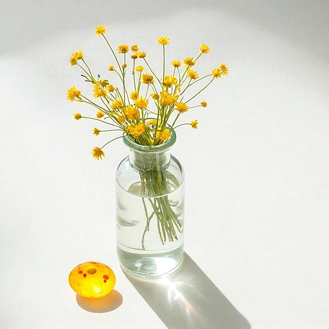 Yellow, Sunny Dots Candle Holder for 5mm Thin Beeswax Candles | Handcrafted Ceramic | Minimalist Double-Fired Taper Stand - Limited Edition (1 Candle Holder)