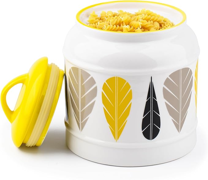 10cup/85oz Ceramic Jar for Dry Food Storage Containers, Airtight Cookie Jar with Lids, Porcelain Ceramic Canister for Kitchen Countertop Pantry Farmhouse Store Flour Sugar Bean Candy (Yellow)