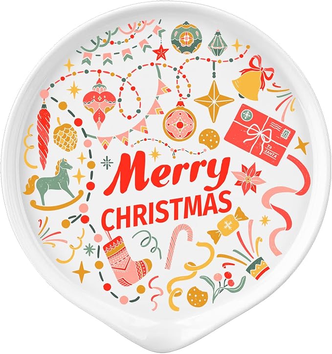Christmas Spoon Rest for Stove Top - Ceramic Spoon Holder for Kitchen Counter - Colorful Holiday Spoon Rest Utensil Rest - Merry Christmas Gifts Kitchen Counter Decor (Christmas Spoon Rest)