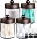 Amolliar 4Pc Apothecary Jars Bathroom Vanity Storage Organizer Set -Countertop Canister with Stainless Steel Lids &Cute Stickers - Qtip Dispenser Holder for Qtips,Cotton Swabs,Makeup Sponges (Bronze)