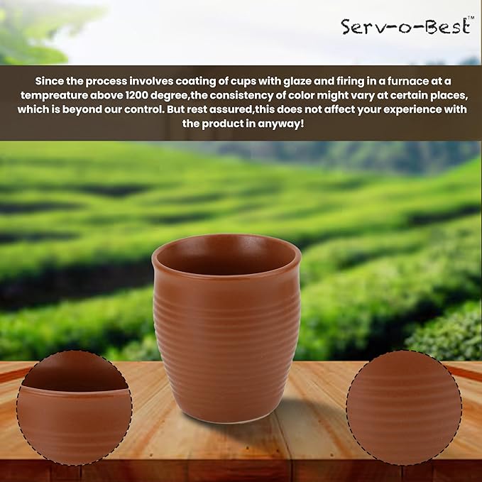 Handmade Cantaritos de Barro Ceramic Tea Cups Set – 6 Desi Kulhad Chai/ Coffee Cups (5 oz Capacity), Lead-Free, Dishwasher & Microwave Safe, Glazed, Glossy finish Clay Tea Cups/ kulhar/kullar - Brown