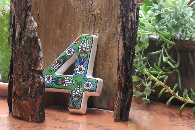 Large Ceramic Housewarming Sign Ceramic Address Plaque House Numbers Sign Door Personalized Coloured Decorative Hand Decoratede Housewarming Gifts Tulip Design 12 * 9 cm (Green, 4)
