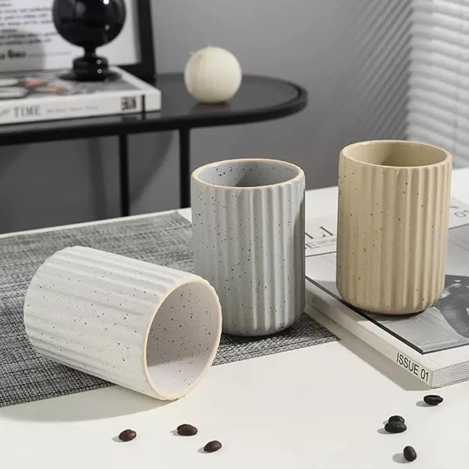 Nordic Ceramic Mug, Japanese Tea Cup 10oz Striped Cup No Handle Drinking Cup for Latte Milk Water Beverage Juice Microwave and Dishwasher Safe (Nordic Grey)