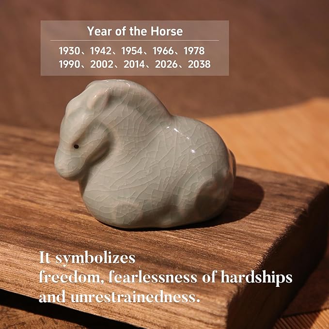 12 Chinese Zodiac Tea Pet, Unique Crackle Ru Porcelain, Traditional Chinese Cultural Tea Accessory, Asian Home & Office Decor, Gift for Tea Lovers & Anniversaries (Horse 1pc)