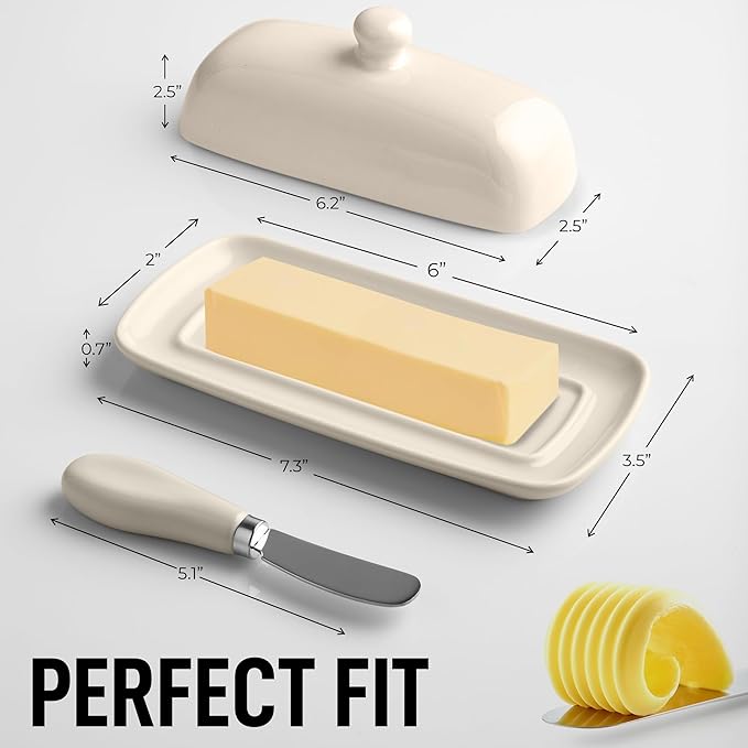 Zulay Butter Dish With Lid For Countertop - Porcelain Ivory, Ceramic Butter Dish with Knob Handle Great for Cooking - Elegant Design Butter Holder - Durable & Sturdy Butter Keeper - Ivory