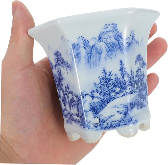 Blue and White Planter: Chinese Flower Pot for Succulents Cacti and Indoor Plants Flowerpot for Home Office Garden Planter