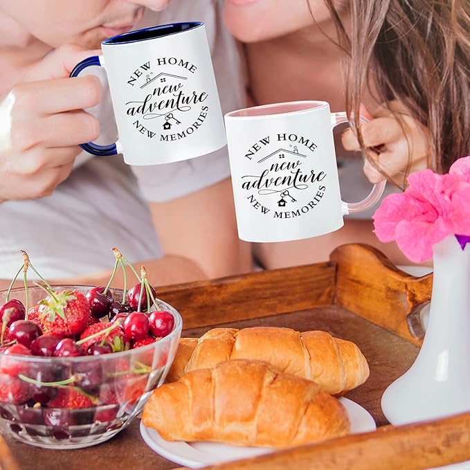 House Warming Gift Set for New Homeowners - Ceramic Adventure Memories Mug Pair (His & Hers), Unique Move-In Present for Couples, Women, Friends, Realtor Closing Gifts for Clients -64