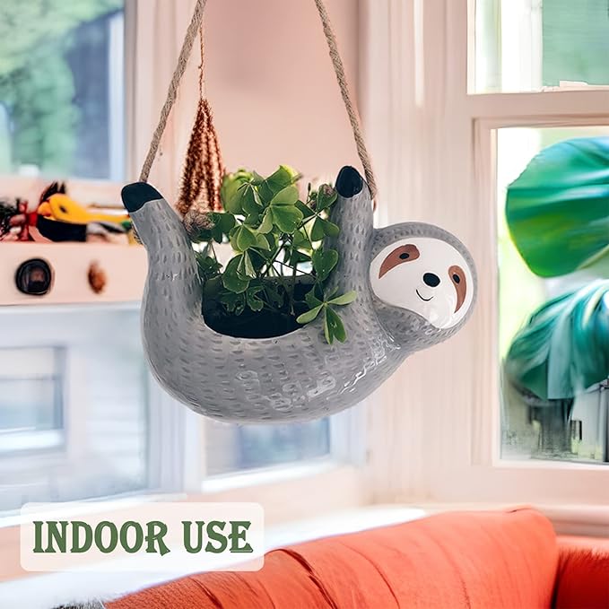 Sloth Hanging Planters for Indoor Outdoor Plants Cute Succulent Pots Ceramic Plant Holder Gifts for Plant Lovers Women Gardeners Mom Gardening Gifts