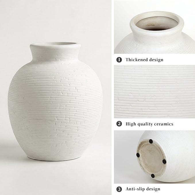 Ceramic Flower Vase Home Decor - 7.4 Inch Vintage Ceramic Vase Large Vases for Decor Living Room Large Ceramic Vase for Dining Room Bathroom Indoor and Outdoor Decoration