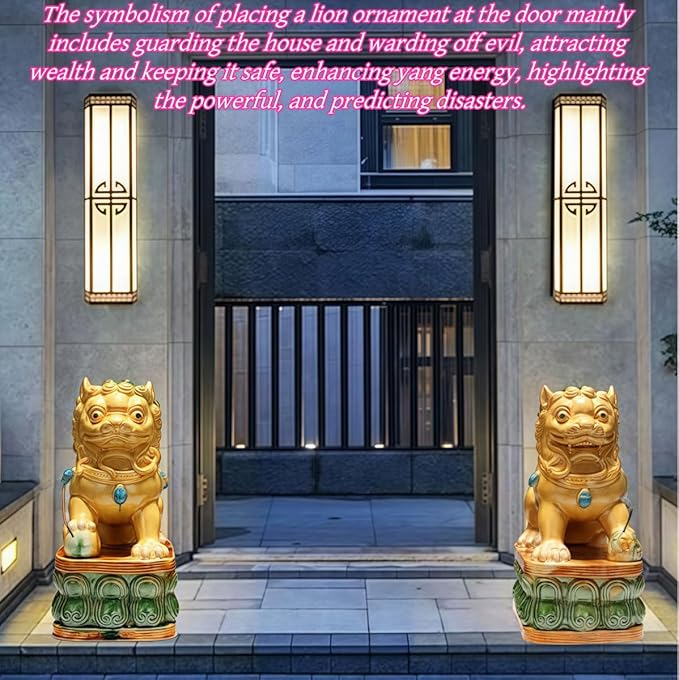 Handmade Ceramic Animal Statue Ceramic Lions Pair Home Decorations Asian Art Desktop Feng Shui Ornaments Dark Green