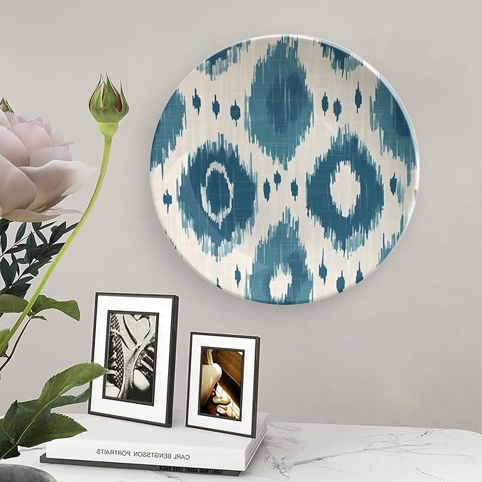 Plates Ceramic Blue Ikat Customize Decor for Club Housewarming Gifts Art Decoration Home Chinese Plates with Display Stand And Hook Up, Multi Sizes by Choosing, Gifts for Men Women