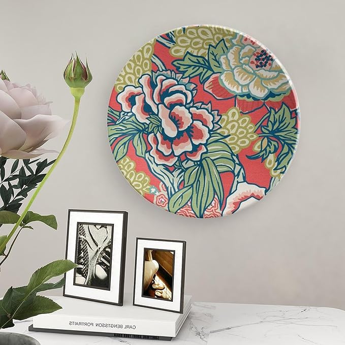 Red And Yellow Chinoiserie Peony Floral Decorative Plate for Display Colorful Chinoiserie Flower Table Housewarming Gifts Supplies Wedding Home Holiday Party Decorations Customize Gifts Holiday