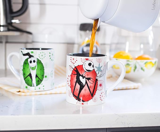 Nightmare Before Christmas Jack Holiday Themed Ceramic Mugs, 14-Ounce, Set of 2