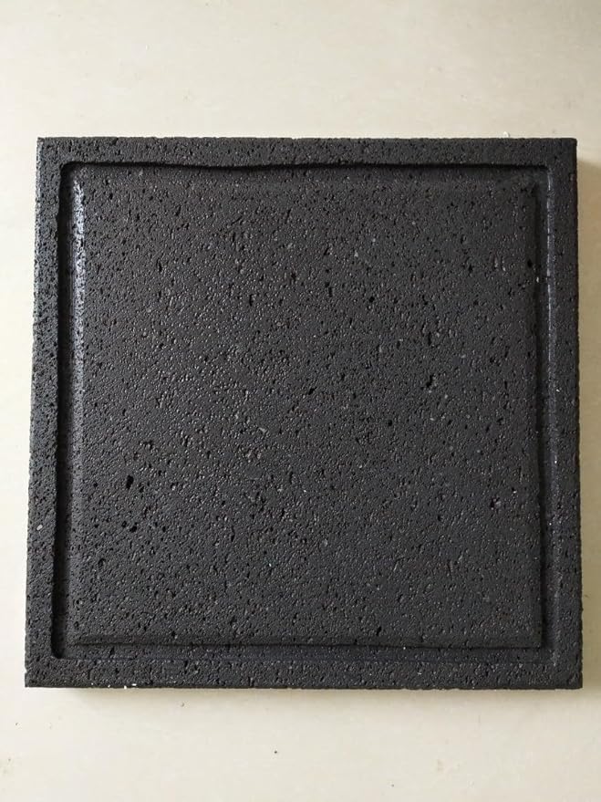 Volcanic stone cooking tiles, flat, open with grooves, 8 "x 8", lava cooking stone pizza, meat, seafood and vegetables. Outdoor steak barbecue. Camping pot, barbecue net. Korean baking pan.