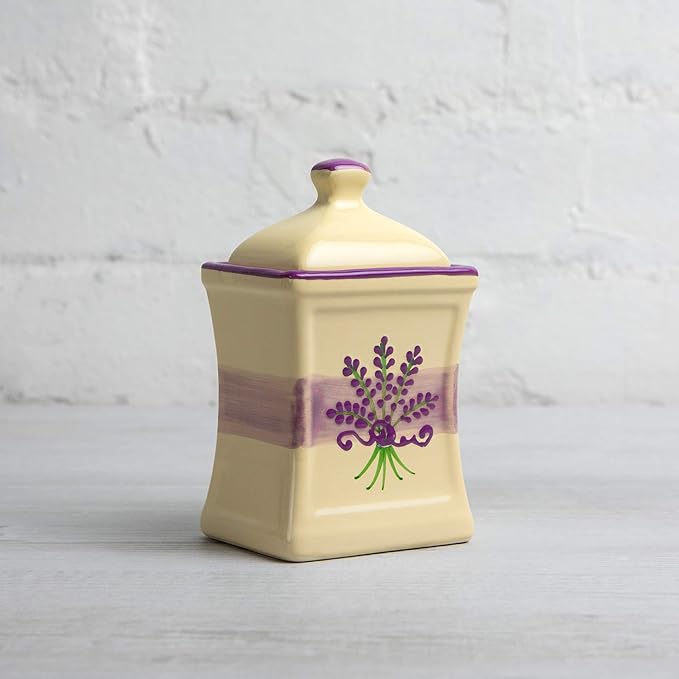 City to Cottage Handmade Small 5.3oz/150ml Ceramic Kitchen Herb, Spice, Storage Jar with Lid, Pottery Canister, Housewarming Gift (Cream Lavender Floral)