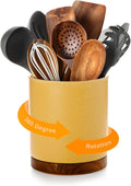 Nucookery 360°Rotating Utensil Holder, 7.2" Kitchen Utensil Crock, Ceramic Cooking Utensil Organizer with Countertop-Protection Cork Bottom for Farmhouse Kitchen Decor Christmas (Yellow Sand)