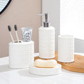 4-Piece Bathroom Accessory Set - White Bathroom Decor for Counter Organization with Soap Dispenser, Toothbrush Holder, Tumbler & Soap Dish, Bathroom Counter Set (Ceramic - Sliver Pump)