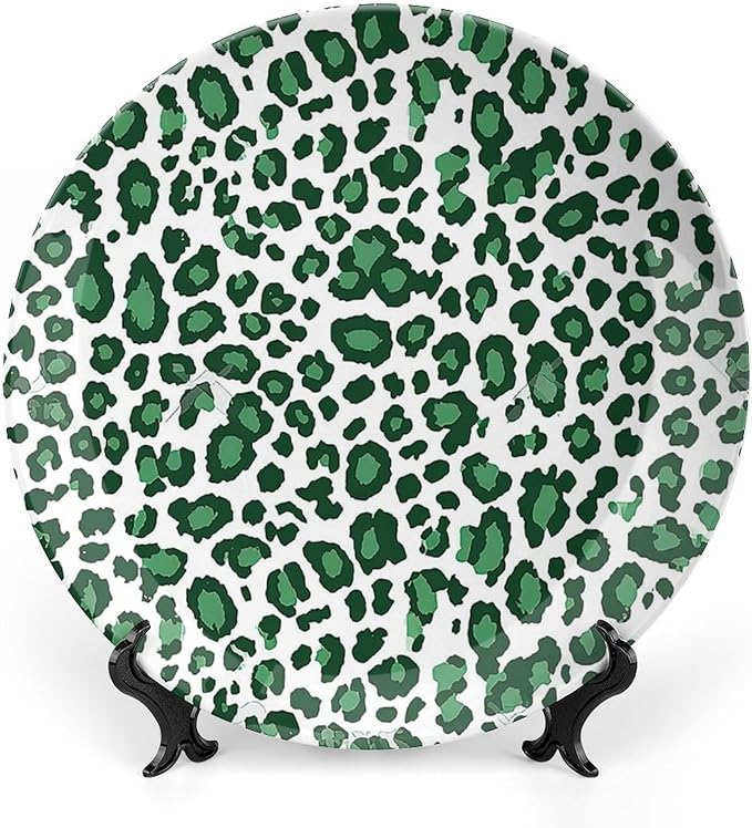 Leopard Graphite Green Dot Ceramic Decorative Plate, Leopards Animal On Chic Custom Hand-Painted Ceramic Decorative Plates for Display Household Home Decor, Art Decor for Wedding Table